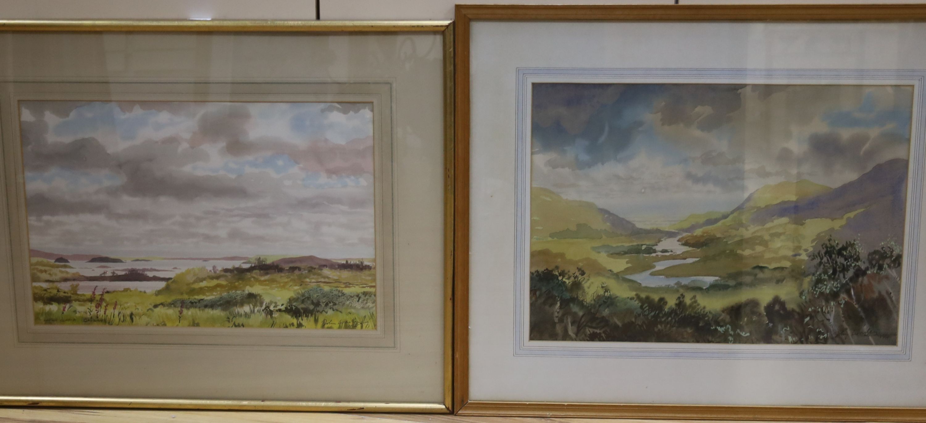 John Worsley (1919-2000), two watercolours, 'Lough Corrib, Galway' and 'Kilarney Lakes', signed, 33 x 50cm and 37 x 52cm